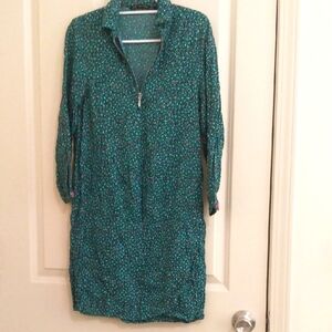 Zara Polka Dot Green Long Sleeve Collar Dress